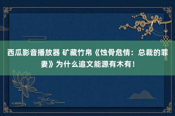 西瓜影音播放器 矿藏竹帛《蚀骨危情：总裁的罪妻》为什么追文能源有木有！
